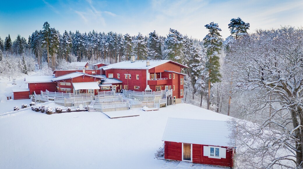 The wooden lodge of Villa Gladtjärn paintedin traditional Falun Red. Cosy
.
.
.
#villagladtjärn #smedjebacken #dalarna #sweden #falun #red