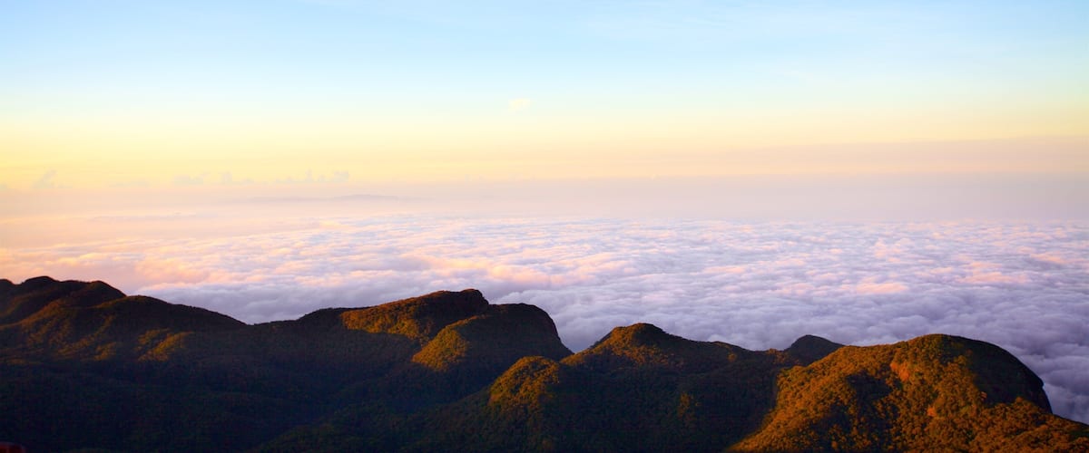 Sri Lanka som visar stillsam natur och en solnedgång