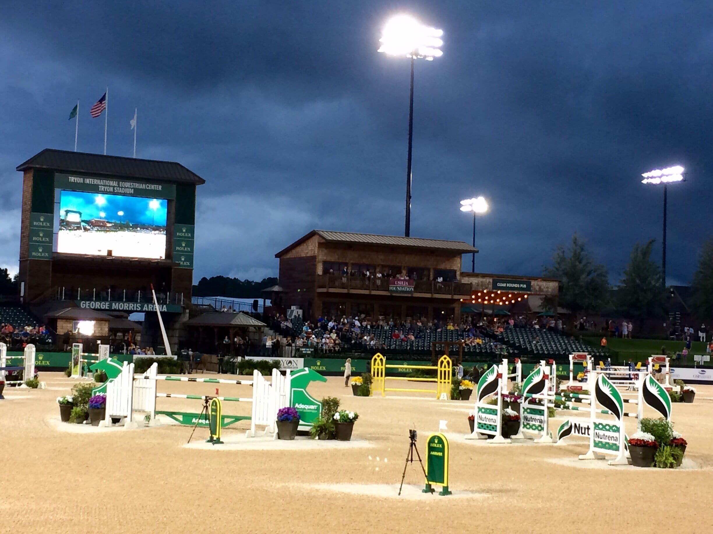 Severe thunderstorm coming in before the Grand Prix horse jumping competition