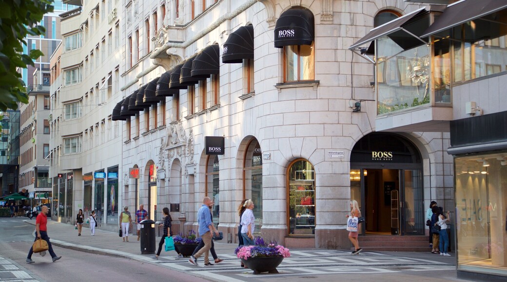Norrmalm\'s Square showing a city, flowers and street scenes