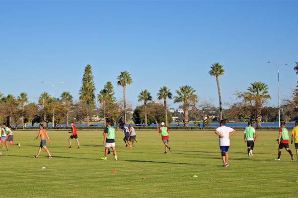 Langley Park showing a sporting event and a garden as well as a small group of people