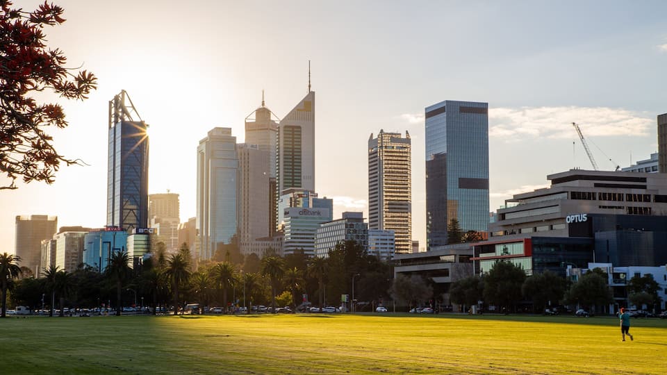 Langley Park featuring a park, a sunset and a city