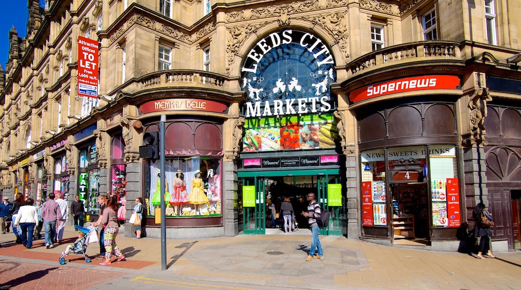 Leeds som viser kulturarvsgenstande, markeder og skiltning