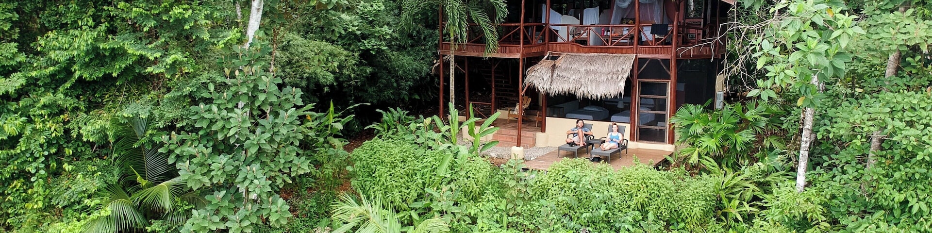 El Remanso Lodge is location in a pristine forest just outside Corcovado National Park in Costa Rica. This room is La Vainilla, and it was beautiful. All open air, it overlooked both the forest and Pacific Ocean. Animals and birds galore. Two queen size beds and two twin beds, two stories and a beautiful balcony. Highly recommended!