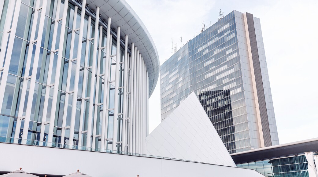 Citiscape view of the modern Luxembourg district with the magnificent futuristic architecture of the Philharmonic Theatre Hall