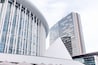 Citiscape view of the modern Luxembourg district with the magnificent futuristic architecture of the Philharmonic Theatre Hall