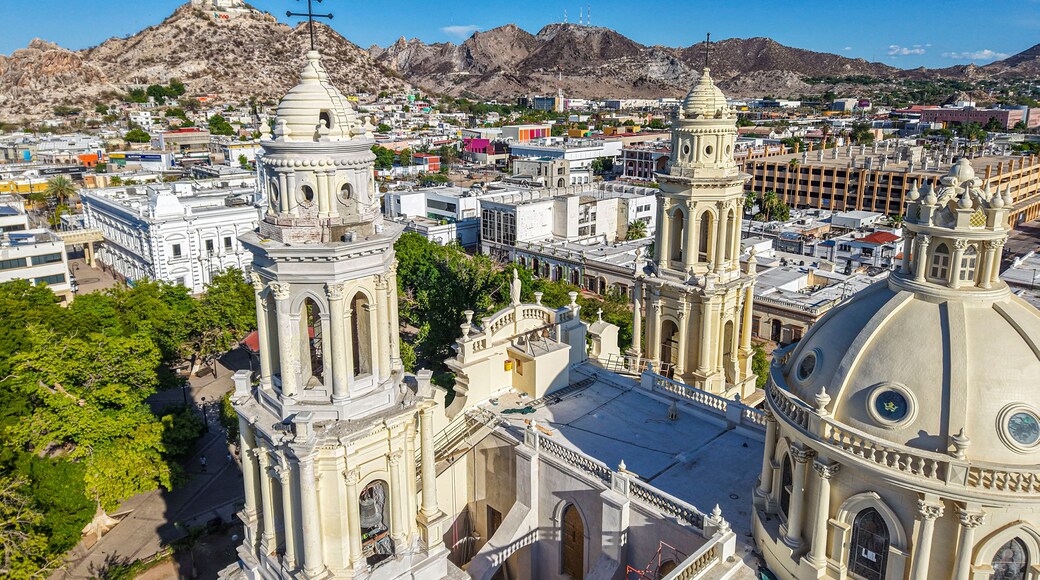 Aerial view of the restoration or remodeling of the Metropolitan Cathedral, Our Lady of the Assumption in Hermosillo, , Mexico, August 2025. religion architecture
