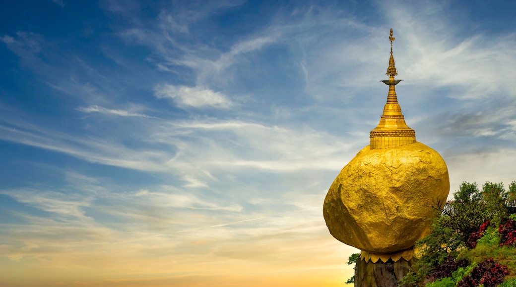 Kyaiktiyo Pagoda, Golden Rock bueatuful landmark buddhist pilgrimage site in Mon State, Burma, one of the top destinations and a spectacular site, Myanmar, Asia.