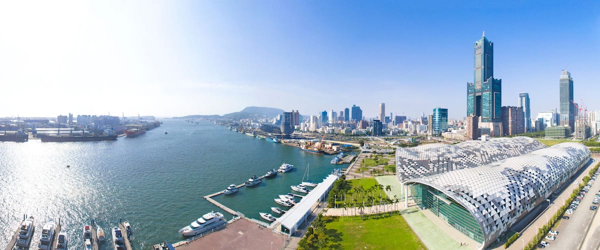 Aerial view of kaohsiung city and harbor. Taiwan.