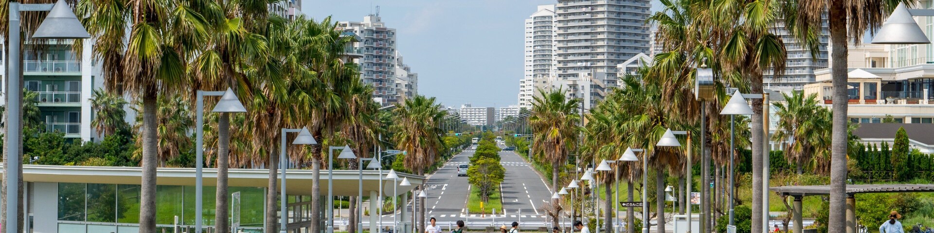 Urayasushi Park showing a city and a garden