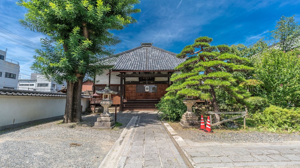 Junen-ji Temple. Gardens and Jizo statue. Located in Chuo Dori (Omotesando) next to Akiba Shrine, Nagano City, Japan, Shutterstock ID 722719171, SF SSA Case with Manager Approval: Case 07151371, Job: