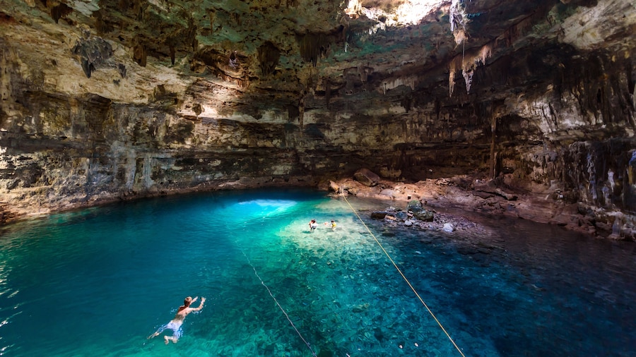 Cenote Samula Dzitnup near Valladolid, Yucatan, Mexico - swimming in crystal blue water