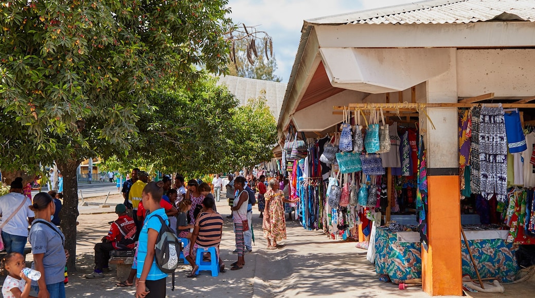 Port Vila Market showing markets as well as a small group of people