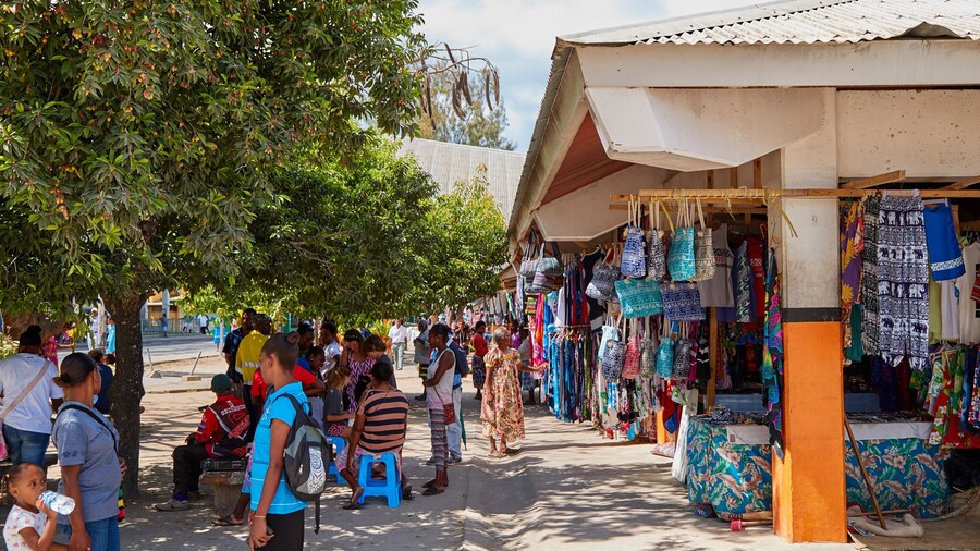 Port Vila Market showing markets as well as a small group of people