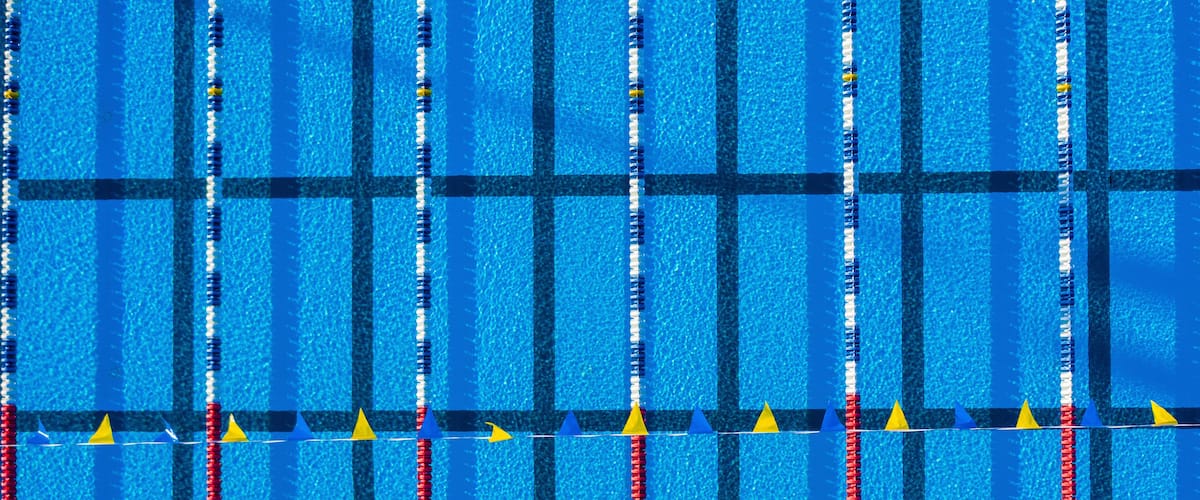 Aerial view of an olympic swimming pool at North County Aquatic Center, Sebastian, Florida, United States.