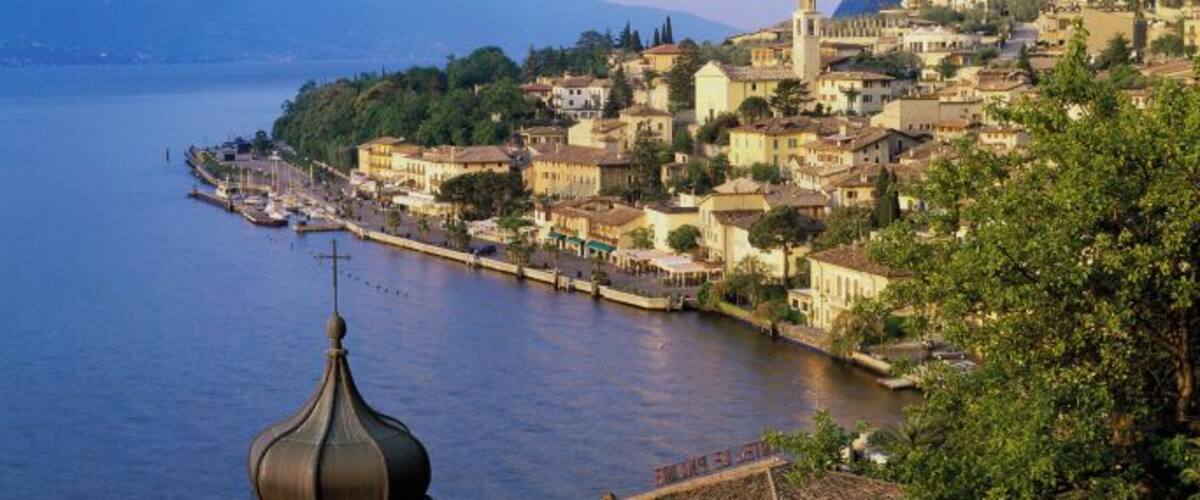 High angle view of Lake Garda, Limone, Italy