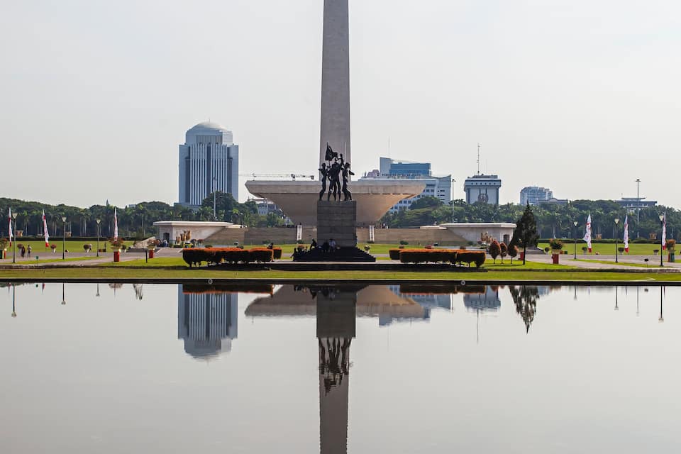 Beautiful view of National Monument (Monas), the most famous monument in Jakarta, a landmark and also an icon of Jakarta, the capital city of Indonesia