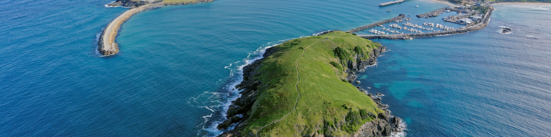 Muttonbird Island looking south-west towards Jetty Beach and Coffs Harbour