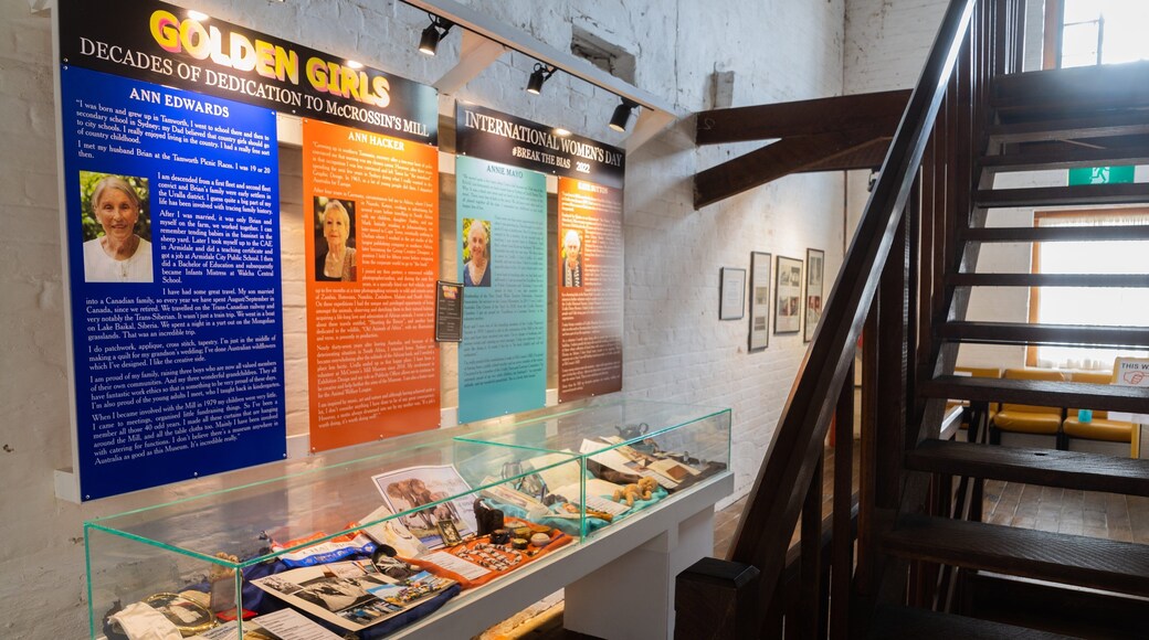 Mccrossin\'s Mill Museum featuring signage and interior views