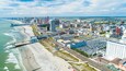 AERIAL VIEW OF ATLANTIC CITY BOARDWALK AND STEEL PIER. NEW JERSEY. USA.