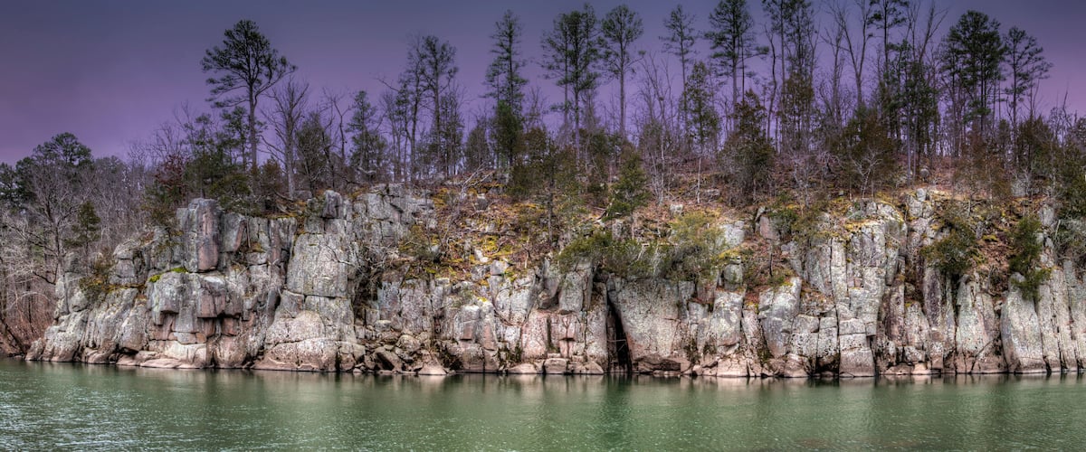 Granite Bluff along the St. Francis River at the Silver Mines Recreation area in the Mark Twain National Forest