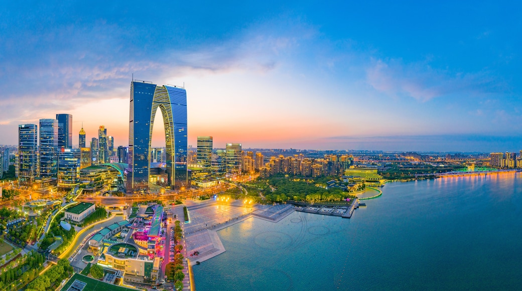 Night view of CBD City, Suzhou Industrial Park, Jiangsu Province, China