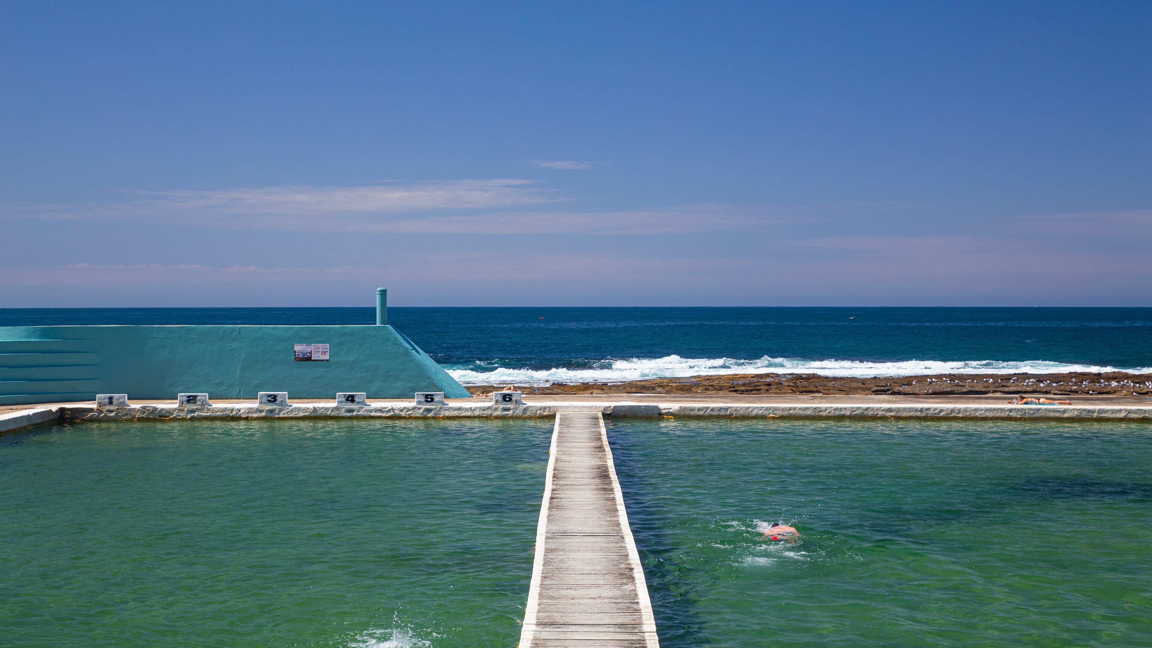 Newcastle Ocean Baths featuring general coastal views and a pool