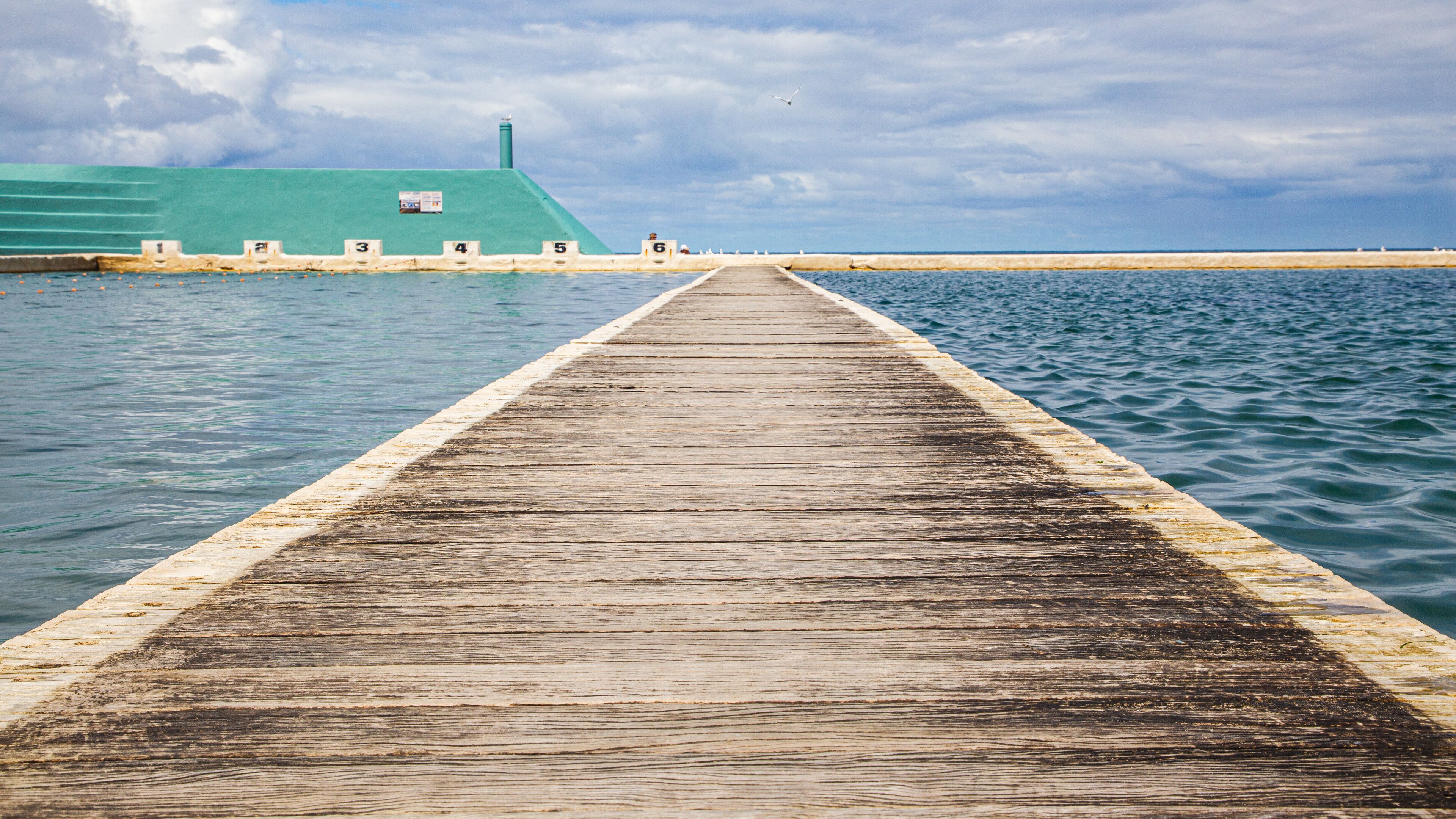Newcastle Ocean Baths featuring a pool and general coastal views