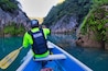 San Luis Potosí Mexico, 06/21/2020: man on his raft in an amazing morning scene at the waterfall (EL SALTO-EL MECO) San Luis Potosi Mexico, colorful sunrise. Beauty of nature concept background.