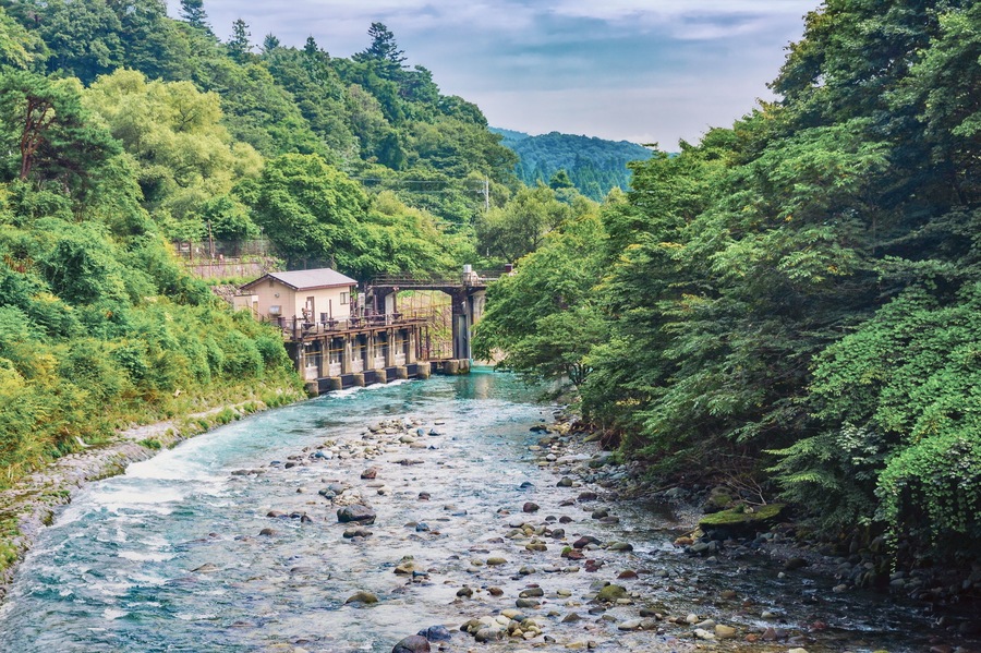View of Kinugawa river near Kinugawa Onsen Hotel, Nikko, Japan; Shutterstock ID 564188824