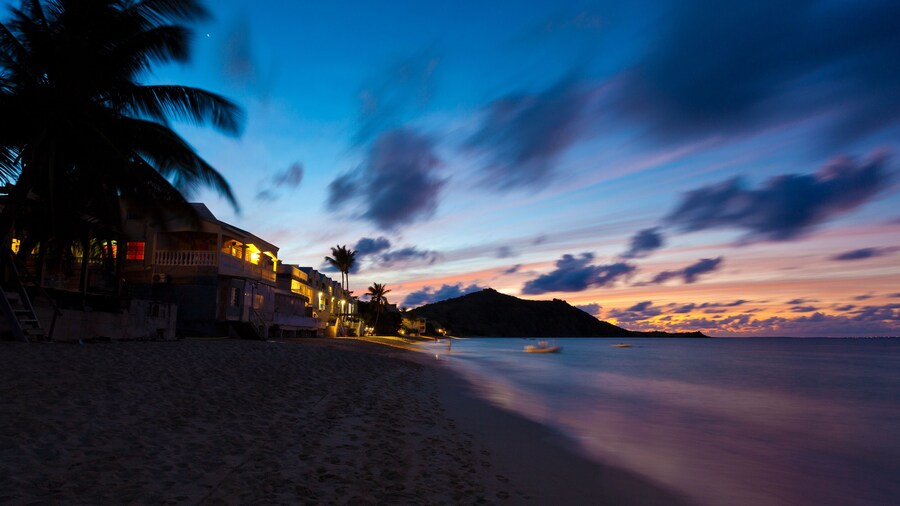 Sunset on Grand Case Beach in Saint Martin Island, French West Caribbean