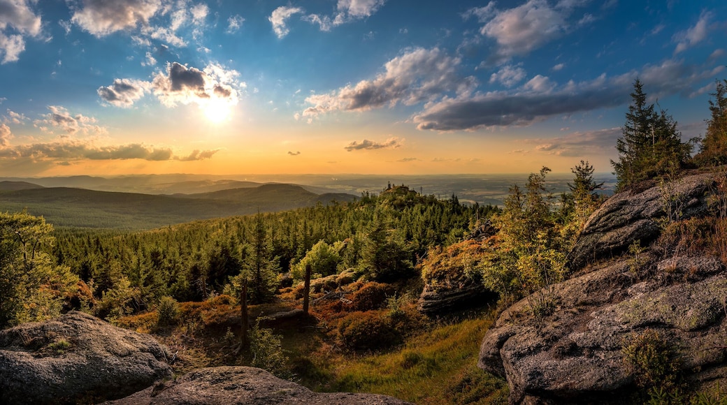 Sunset at Viewpoint on Ptaci kupy in Jizera Mountains, Liberec, Czech Republic