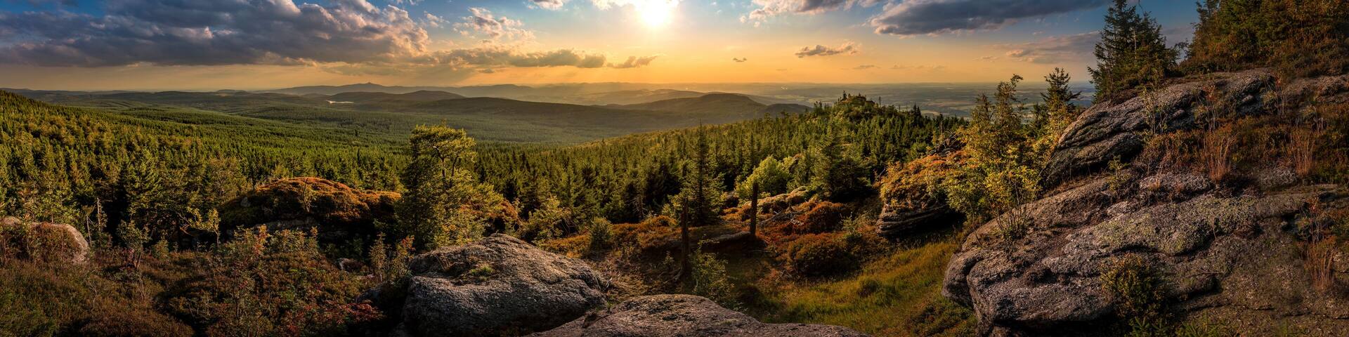 Sunset at Viewpoint on Ptaci kupy in Jizera Mountains, Liberec, Czech Republic