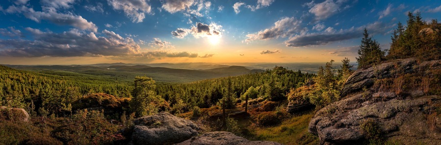 Sunset at Viewpoint on Ptaci kupy in Jizera Mountains, Liberec, Czech Republic
