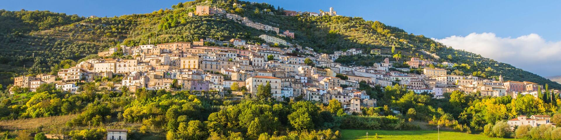 View of Alvito, Ciociaria, from the valley at sunset