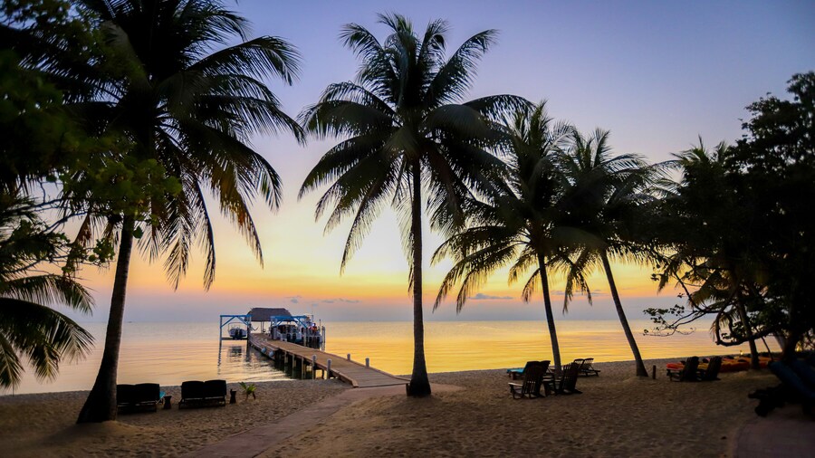 HOPKINS, BELIZE - Apr 18, 2019: Hamanasi Adventure & Dive Resort at sunset