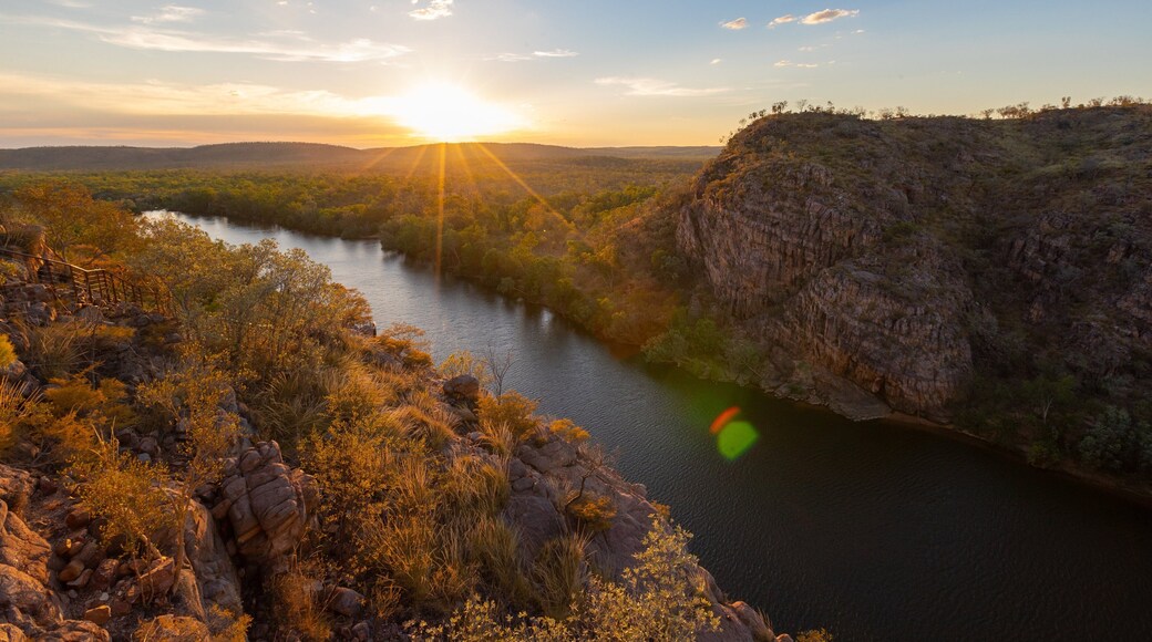 Katherine Gorge which includes a river or creek, a sunset and boating