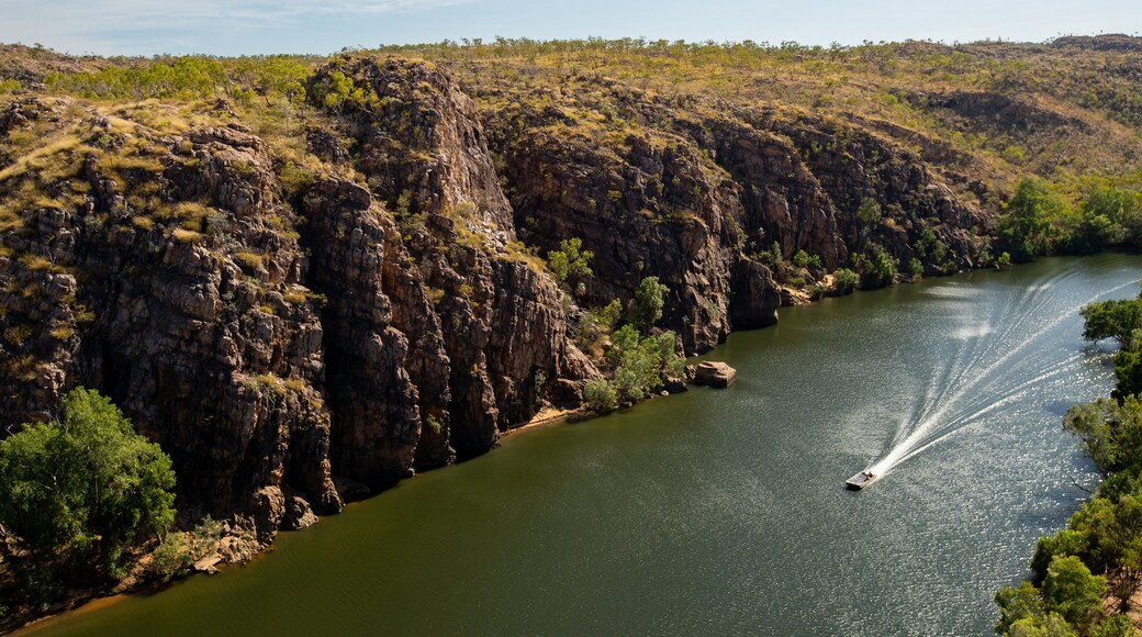 Katherine Gorge which includes a gorge or canyon, a river or creek and boating