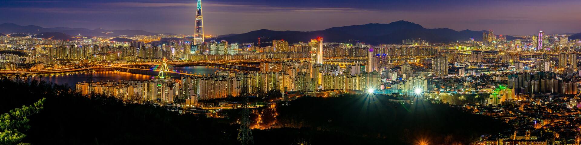 Panoramic night view of beautiful Seoul city viewed from the mountain