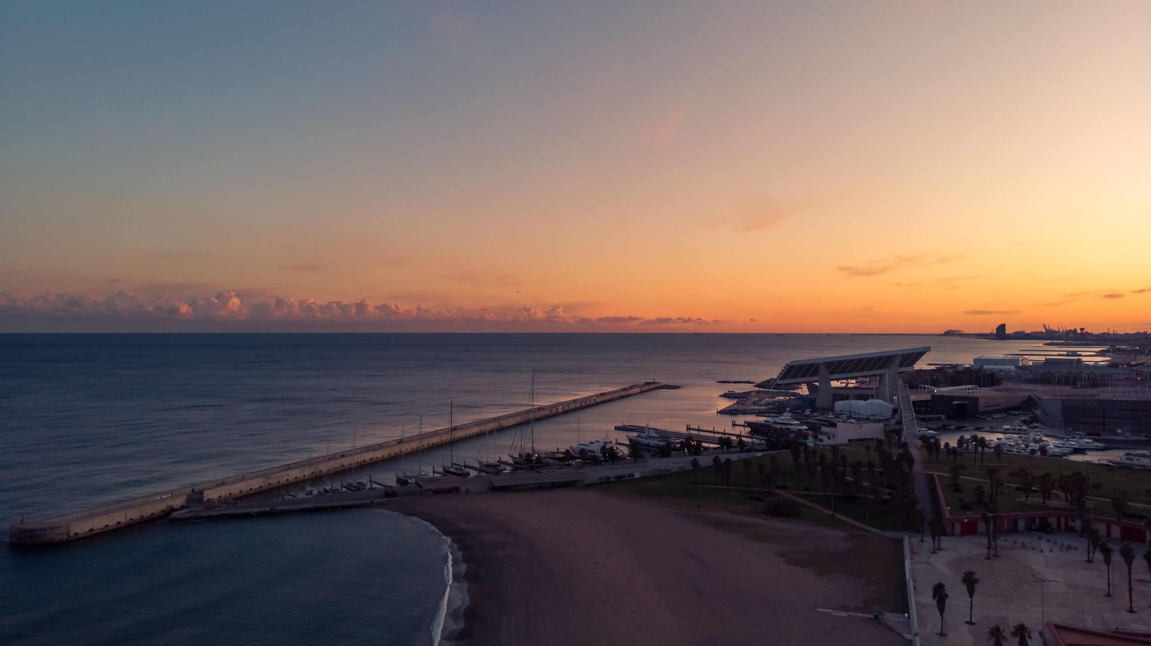 Hdr aerial shot of parc del forum barcelona