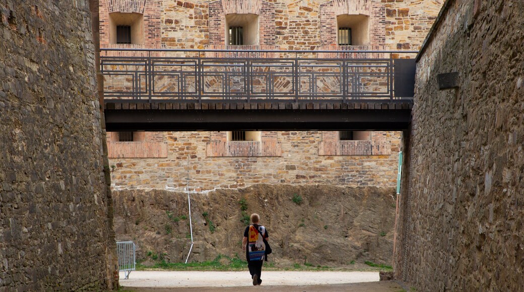 Ehrenbreitstein Fortress showing a bridge and heritage elements as well as an individual male