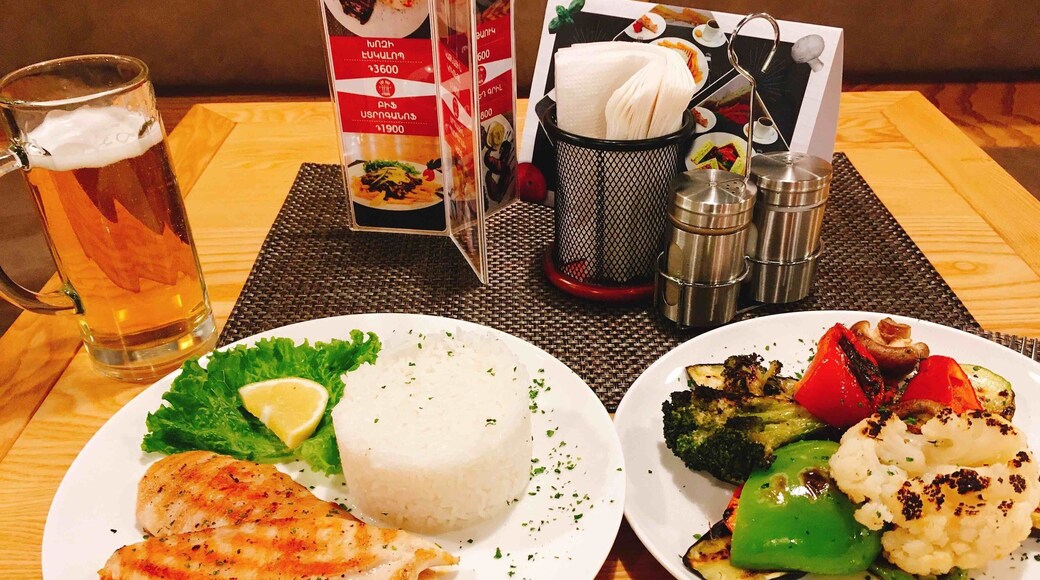 Delicious food!!!...must try # Steamed vegetables& rice#Grilled Chicken#Kilikia beer ✌️😍🍺