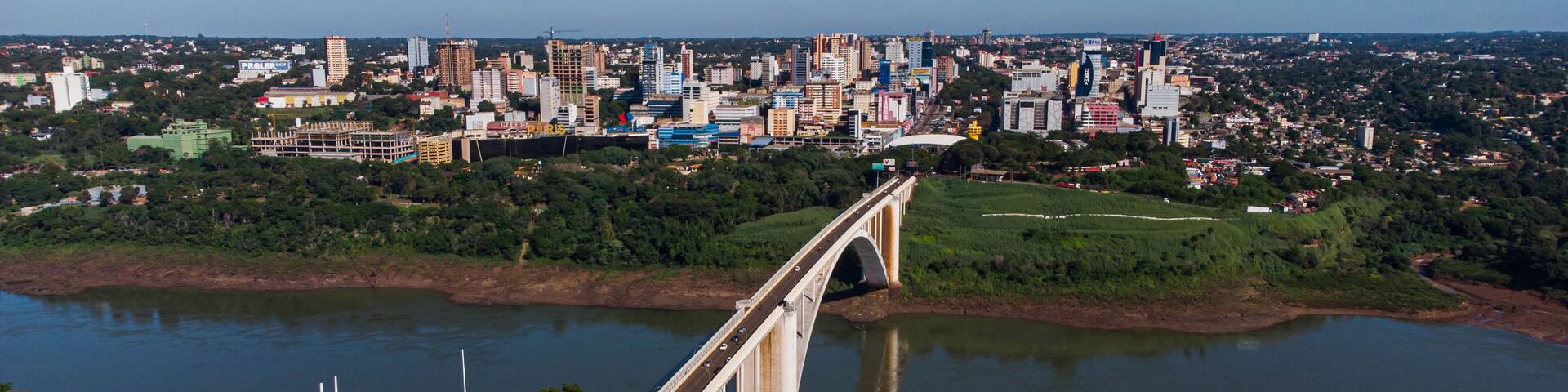 View of the Friendship Bridge 08 may 2022 (Ponte da Amizade) over the Parana river, connecting Brazil, to Paraguay