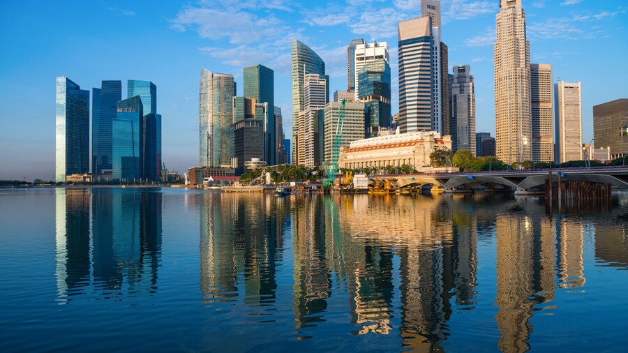 Modern city skyline with high skyscrapers
