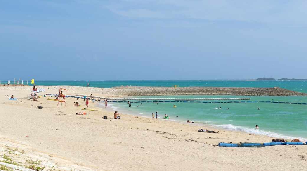 Okinawa showing swimming and a beach as well as a large group of people