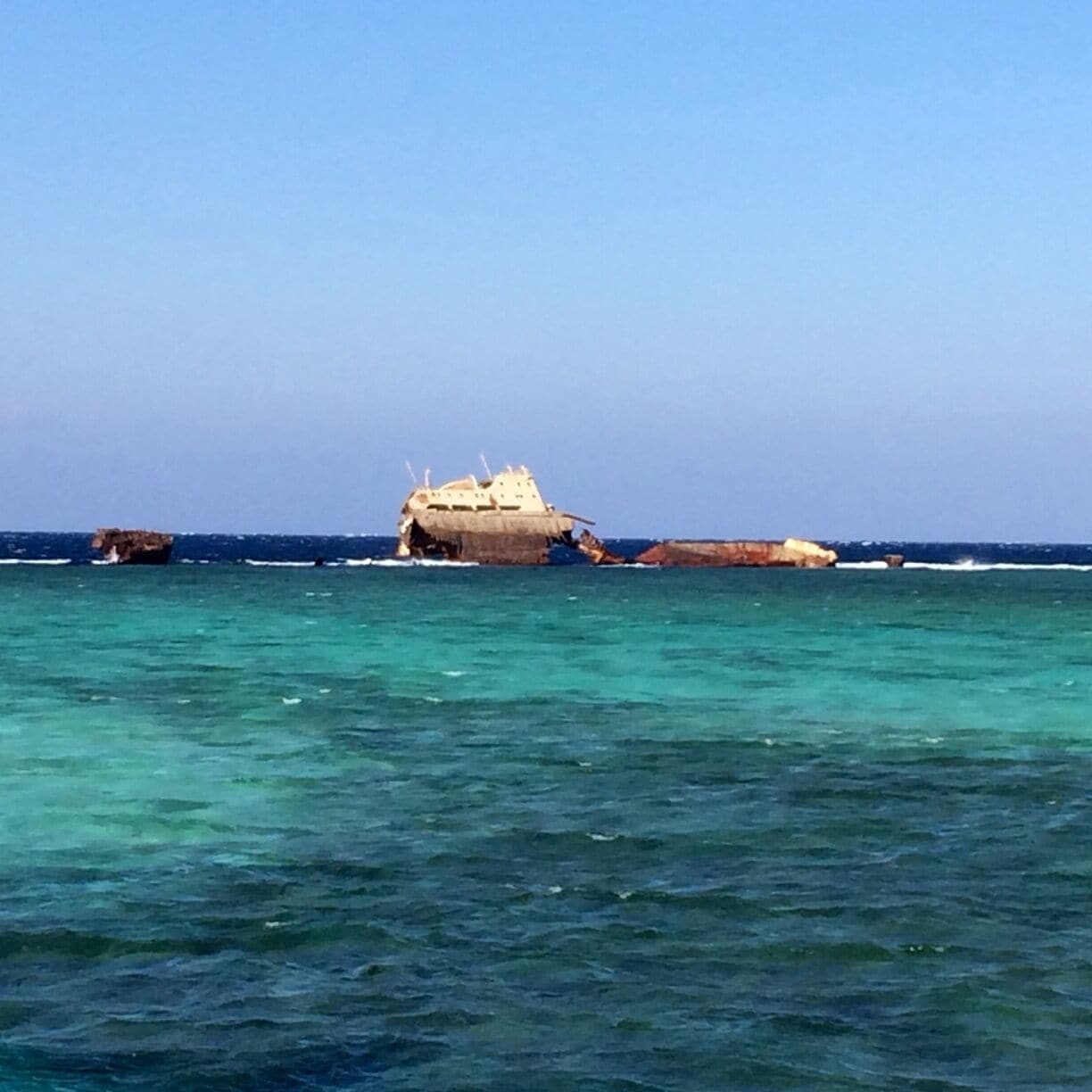 Ship wreck on coral reef near Tiran Island
