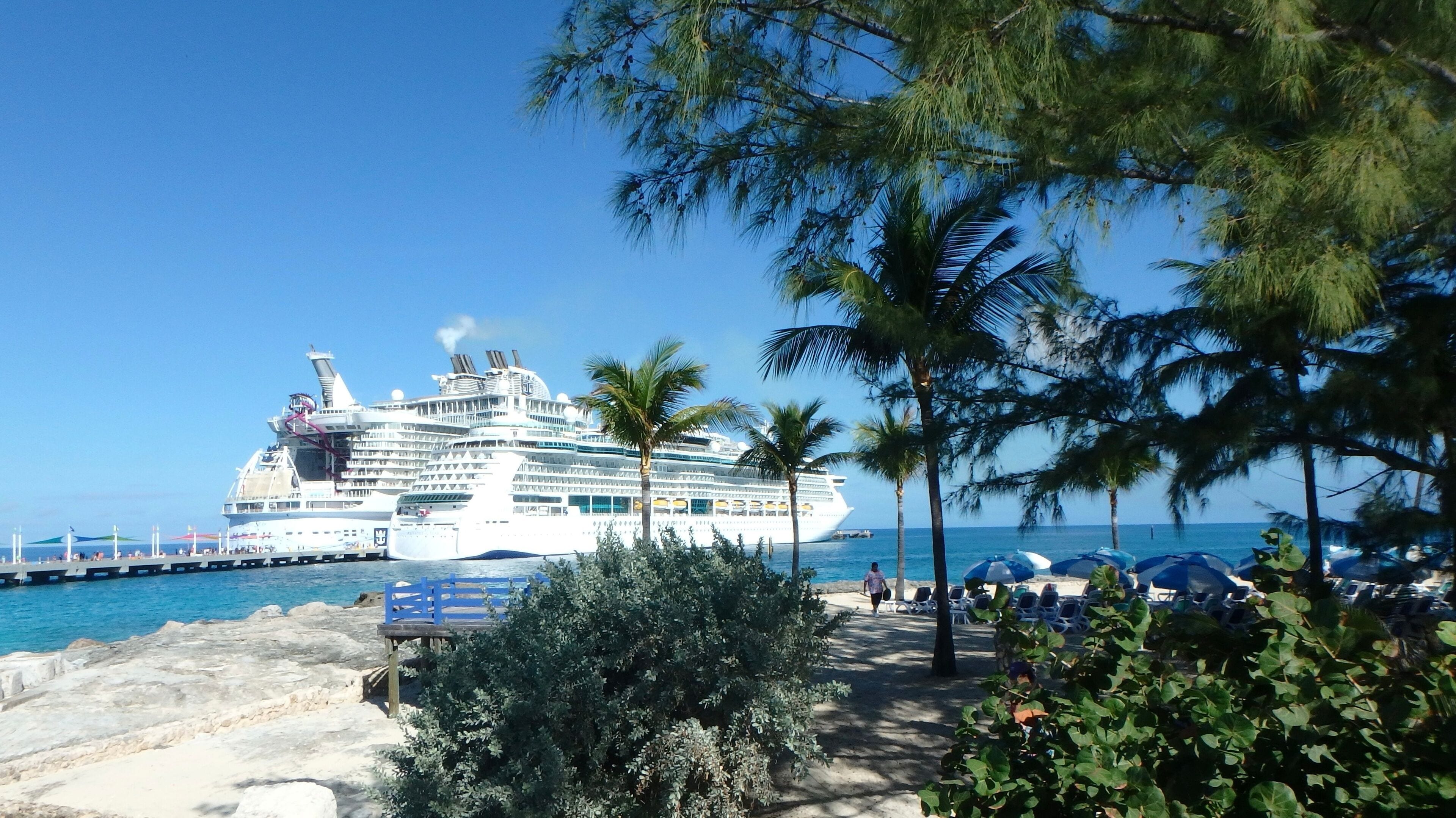 2 cruise ships docked at Coco Cay, Bahamas