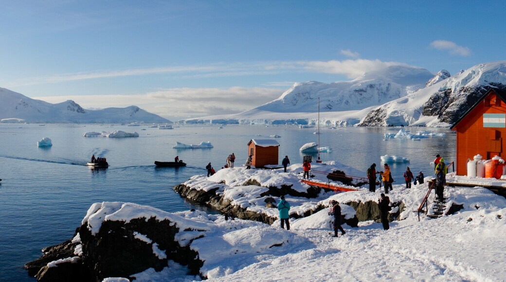 Snowy views from the Brown Station on Paradise Harbor / Island in Antarctica.