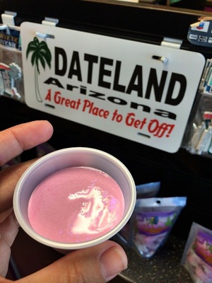 Try the wonderfully sweet and famous local medjool Date Shakes at the Travel Center! Or the cactus shake - the pink one in this picture. #whiskeysister