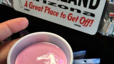 Try the wonderfully sweet and famous local medjool Date Shakes at the Travel Center! Or the cactus shake - the pink one in this picture. #whiskeysister